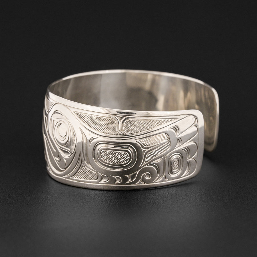 Two Hummingbirds with Flower - Silver Bracelet