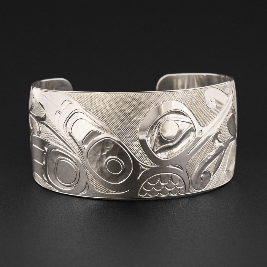 Hummingbird and Flowers - Silver Bracelet