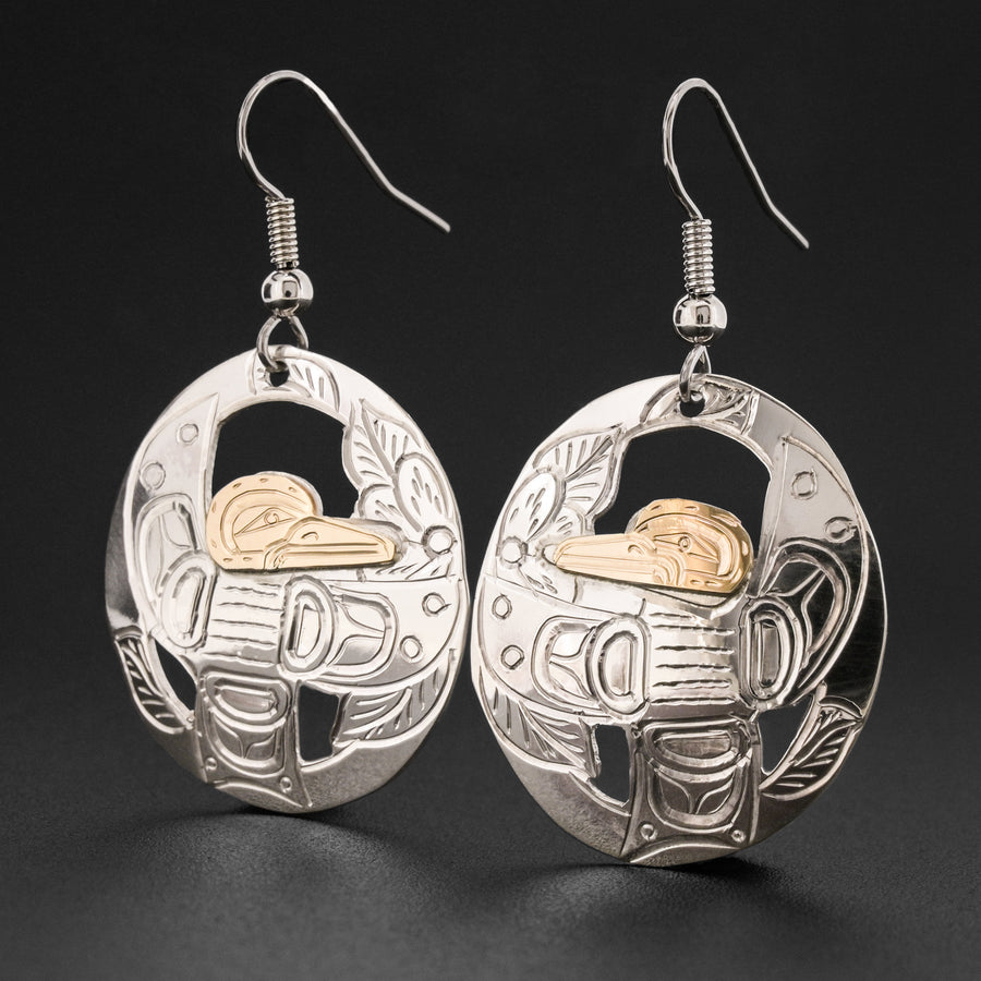 Hummingbird - Silver Earrings with 14k Gold