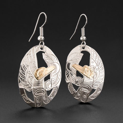 Hummingbird - Silver Earrings with 14k Gold