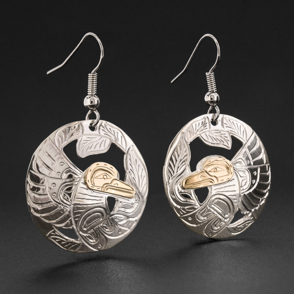 Flying Hummingbirds - Silver Earrings with 14k Gold