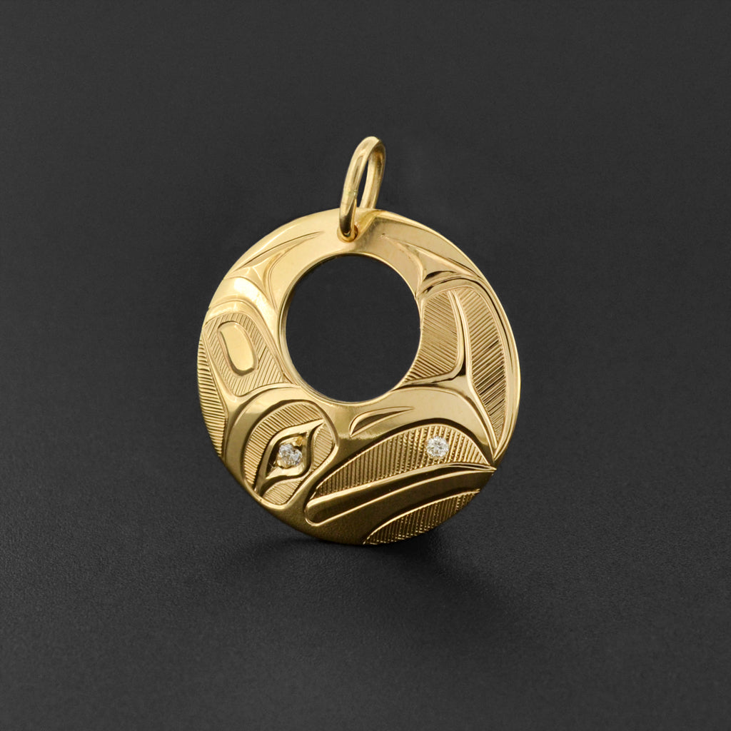Raven and Light - 14k Gold Pendant with Diamonds