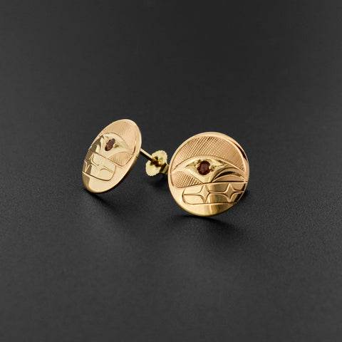 Killerwhale - 14k Gold Stud Earrings with Garnet