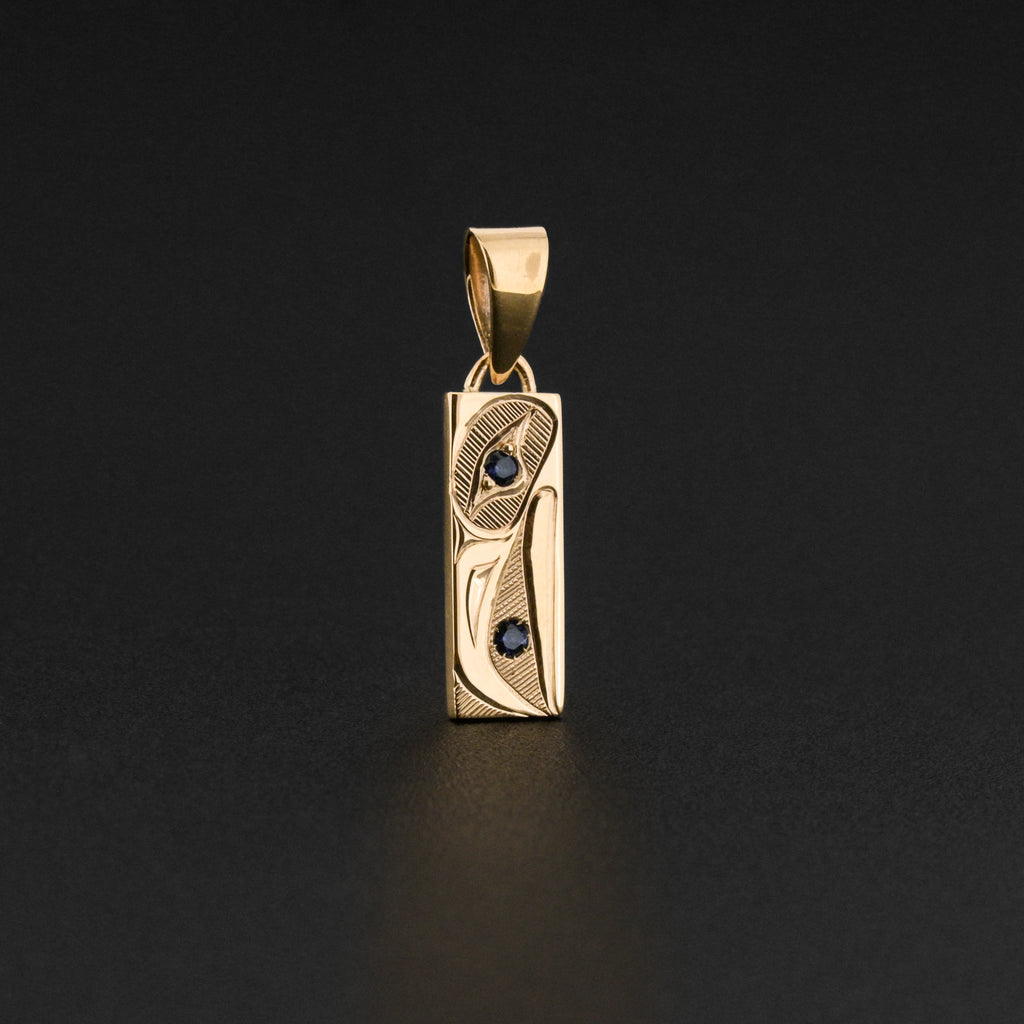 Raven - 14k Gold Pendant with Blue Sapphire