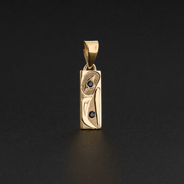 Raven - 14k Gold Pendant with Blue Sapphire