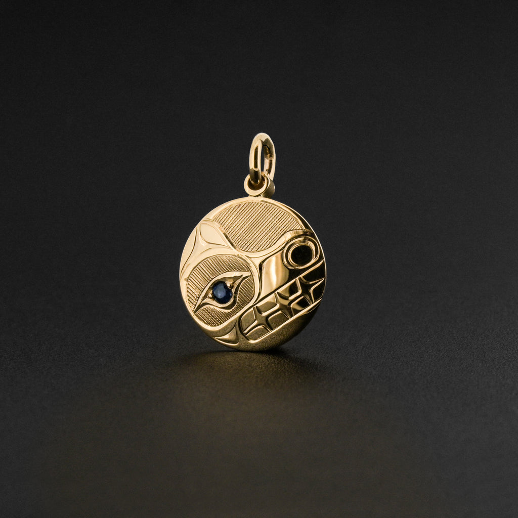 Bear - 14k Gold Pendant with Blue Sapphire