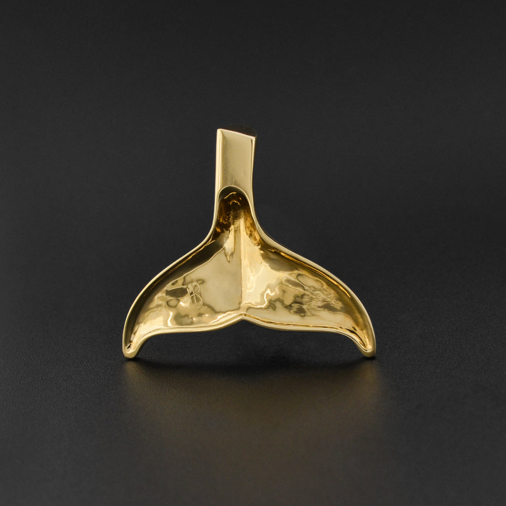 Whale Tail - 14k Yellow Gold Pendant with Diamond