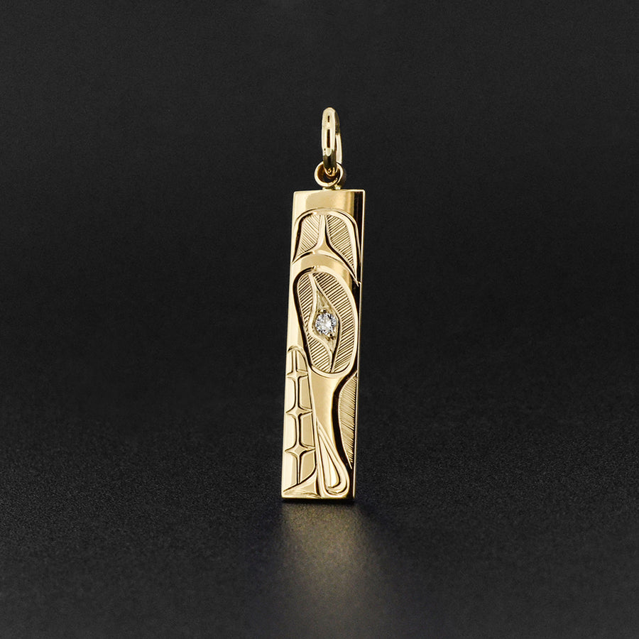 Wolf - 14k Gold Pendant with Diamond