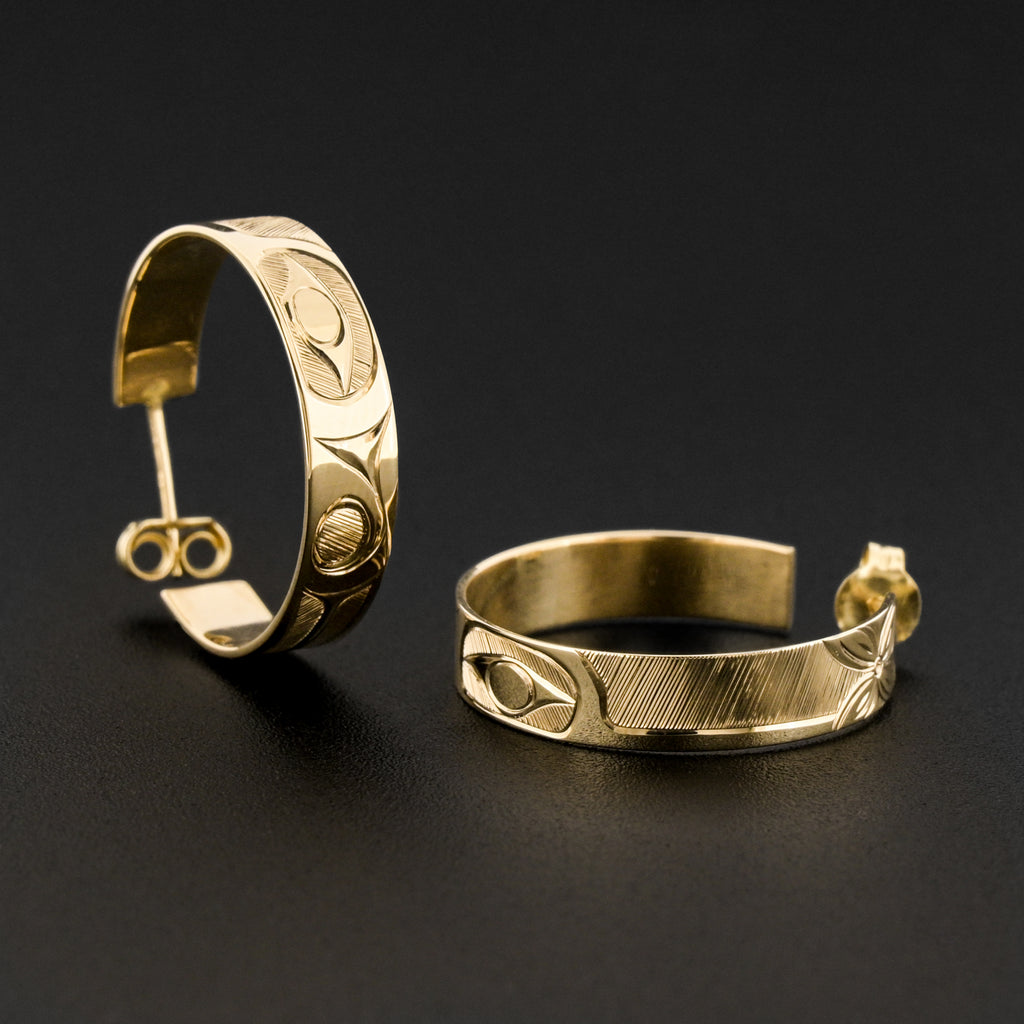 Hummingbird - 14k Gold Hoop Stud Earrings