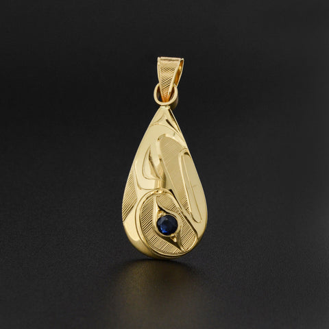 Eagle - 14k Gold Pendant with Sapphire
