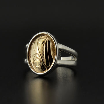Raven and the Light - Silver Ring with 14k Gold