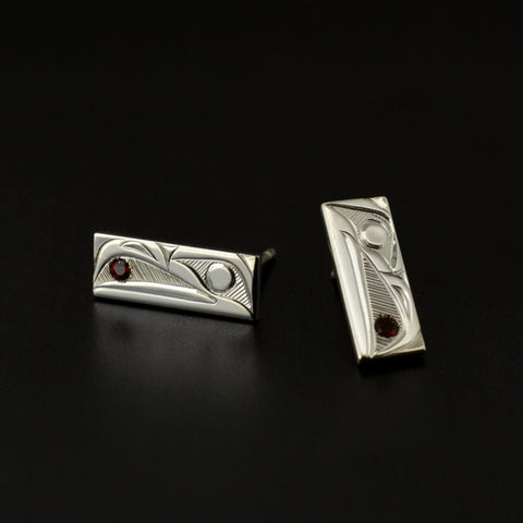 Raven and the Light - Silver Stud Earrings with Garnets