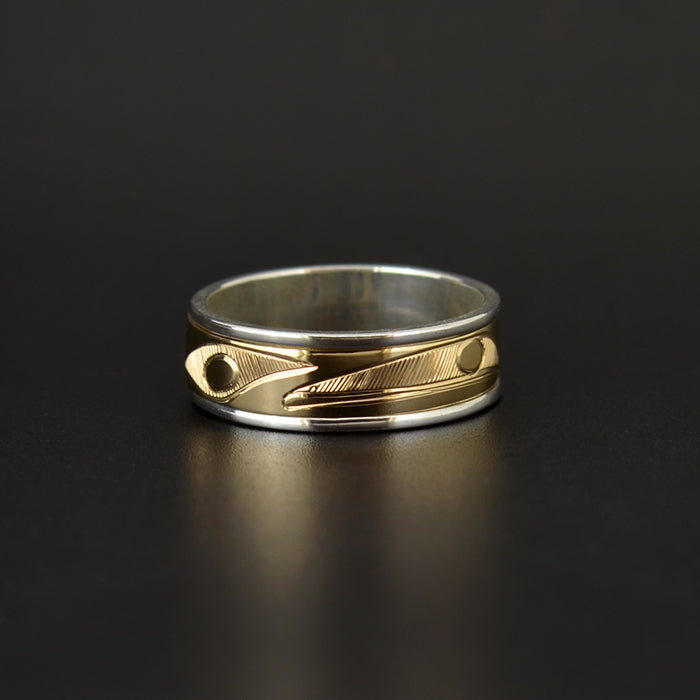 Raven and the Light - Silver Ring with 14k Gold Spinner