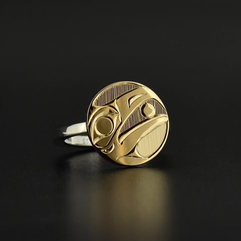 Raven and the Light - Silver Ring with 14k Gold