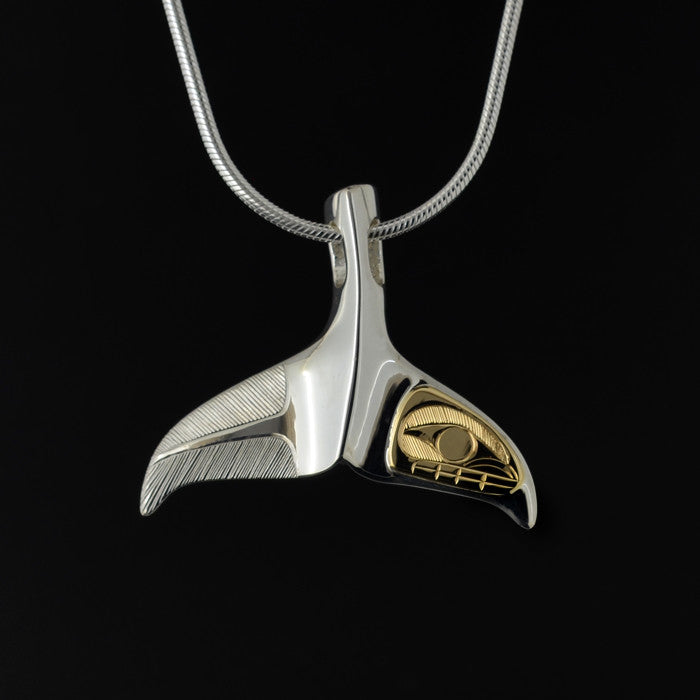 Whale Tail - Silver Pendant with 14k Gold