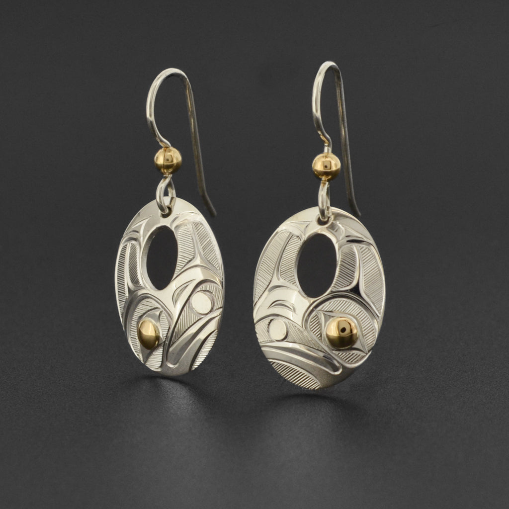 Raven and Light - Silver Earrings with 14k Gold