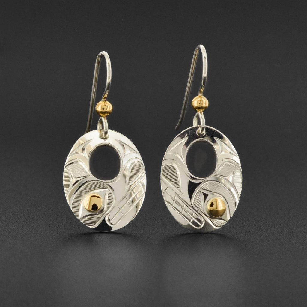 Wolf - Silver Earrings with 14k Gold