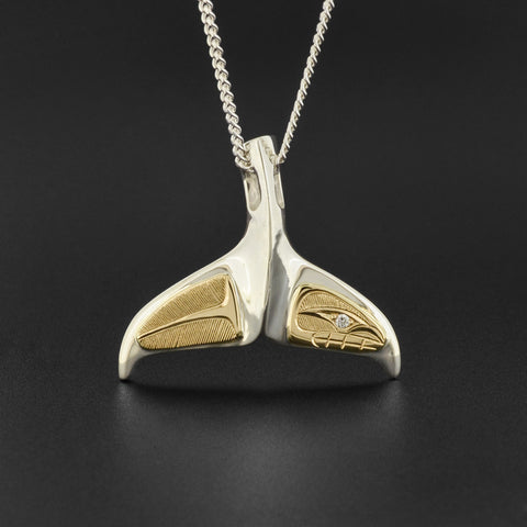 Whale Tail - Silver and 14k Gold with Diamond