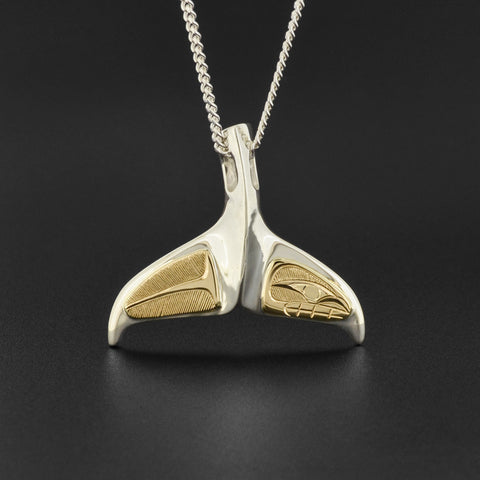 Whale Tail - Silver Pendant with 14k Gold