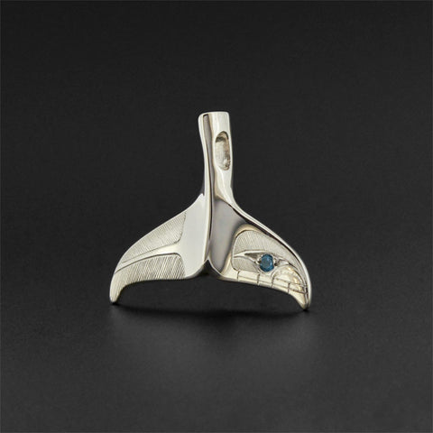 Whale Tail - Silver Pendant with Blue Topaz