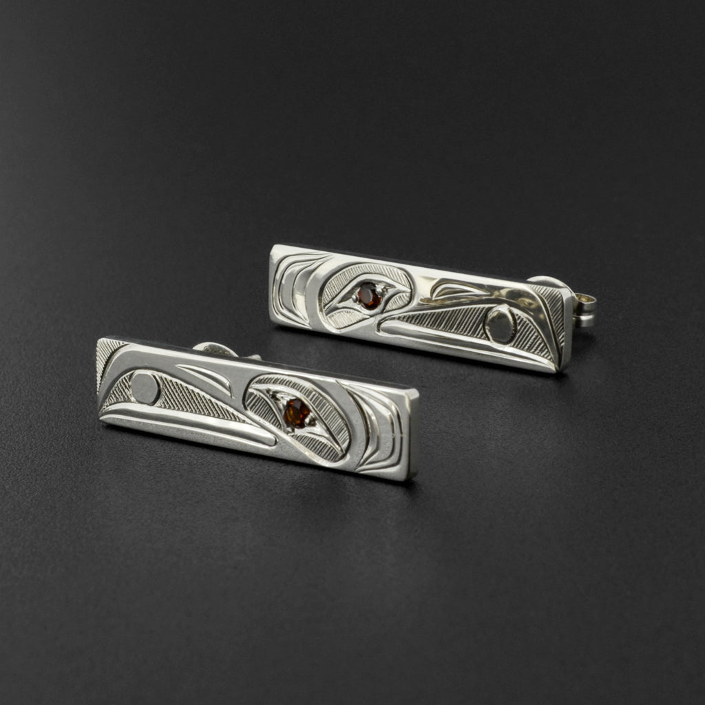 Raven and Light - Silver Stud Earrings with Garnet