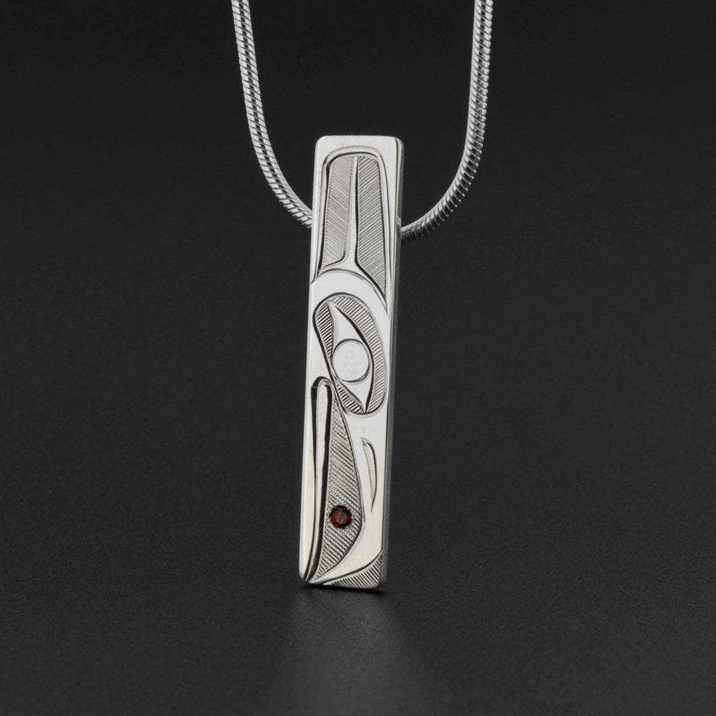 Raven and Light - Silver Pendant with Garnet