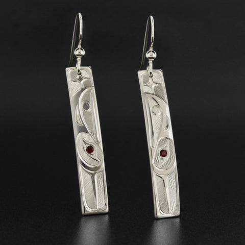 Raven and Light - Silver Earrings with Garnet