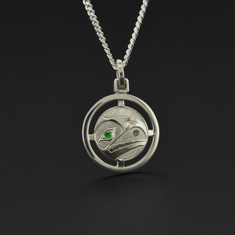 Raven and Light - Silver Pendant with Tsavorite Garnet