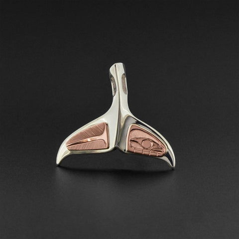 Whale Tail - Silver Pendant with 14k Rose Gold