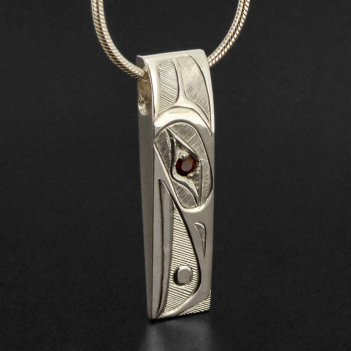 Raven and Light - Silver Pendant with Garnet