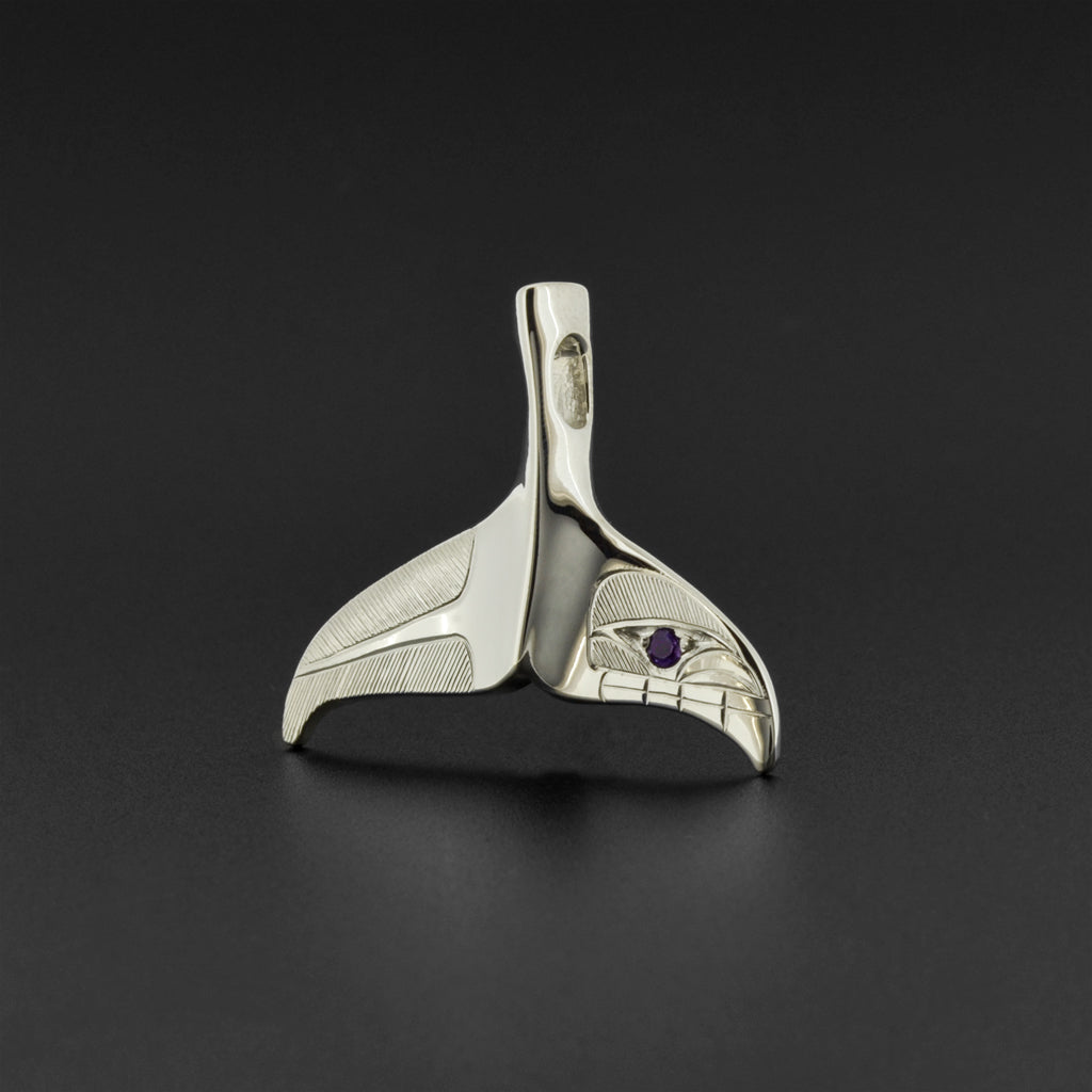 Whale Tail - Silver Pendant with Amethyst