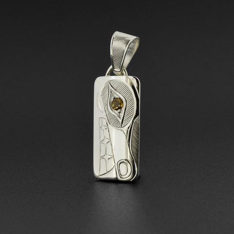 Wolf - Silver Pendant with Citrine
