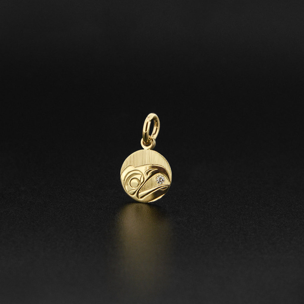 Raven and Light - 14k Gold Pendant with Diamond