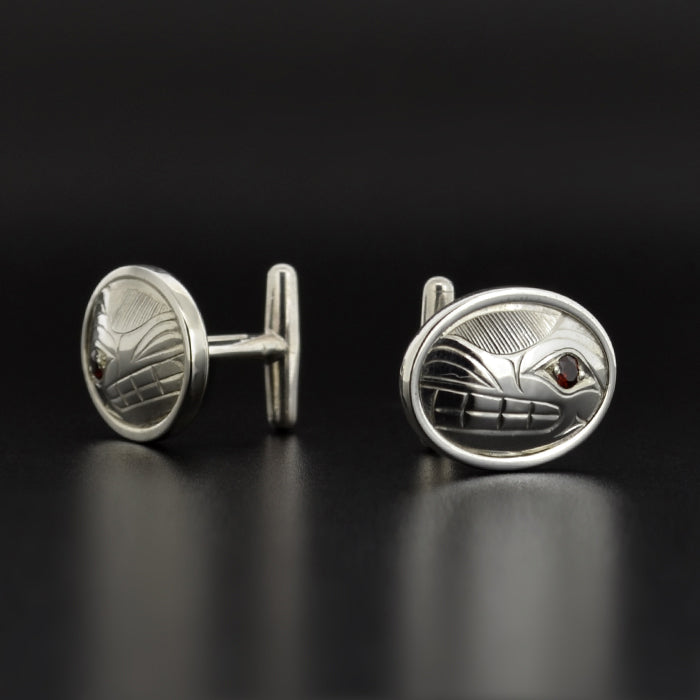 Wolves - Silver Cufflinks with Garnet