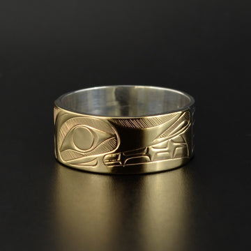Wolf - Silver Ring with 14k Gold Overlay