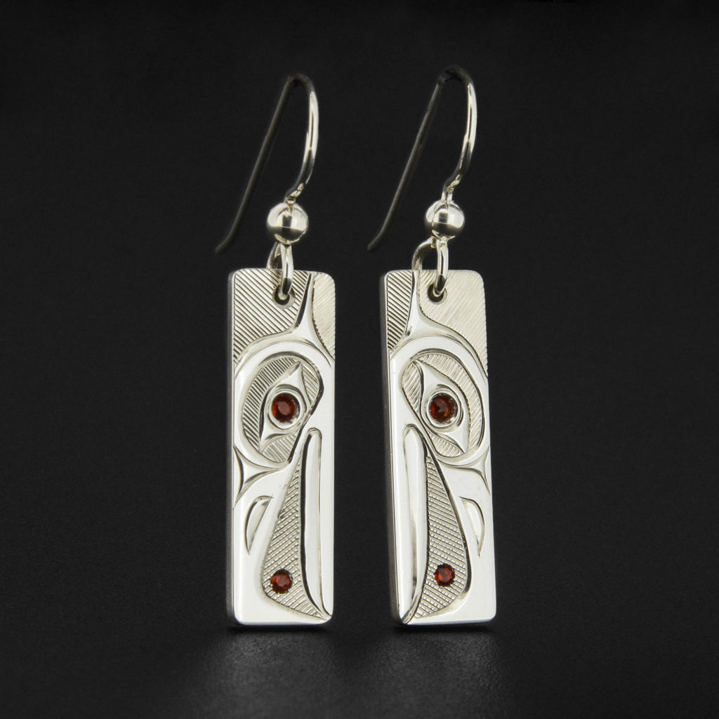 Raven and Light - Silver Earrings with Garnet