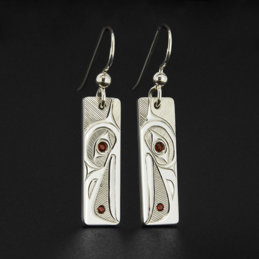 Raven and Light - Silver Earrings with Garnet
