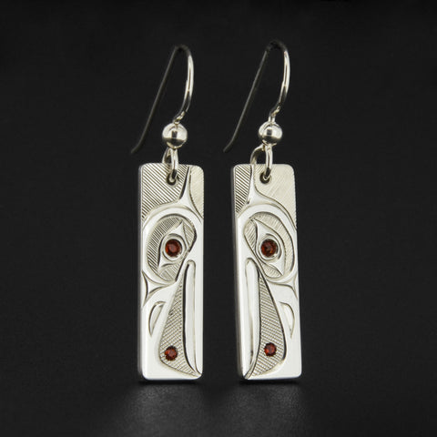 Raven and Light - Silver Earrings with Garnet