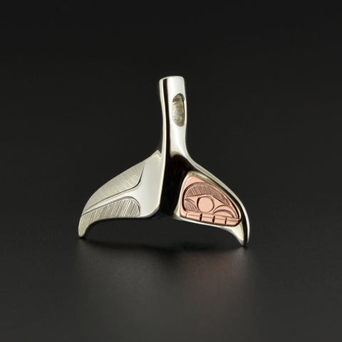 Whale Tail - Silver Pendant with 14k Gold