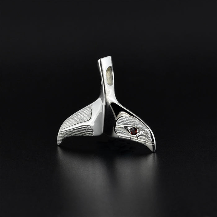 Whale Tail - Silver Pendant with Garnet