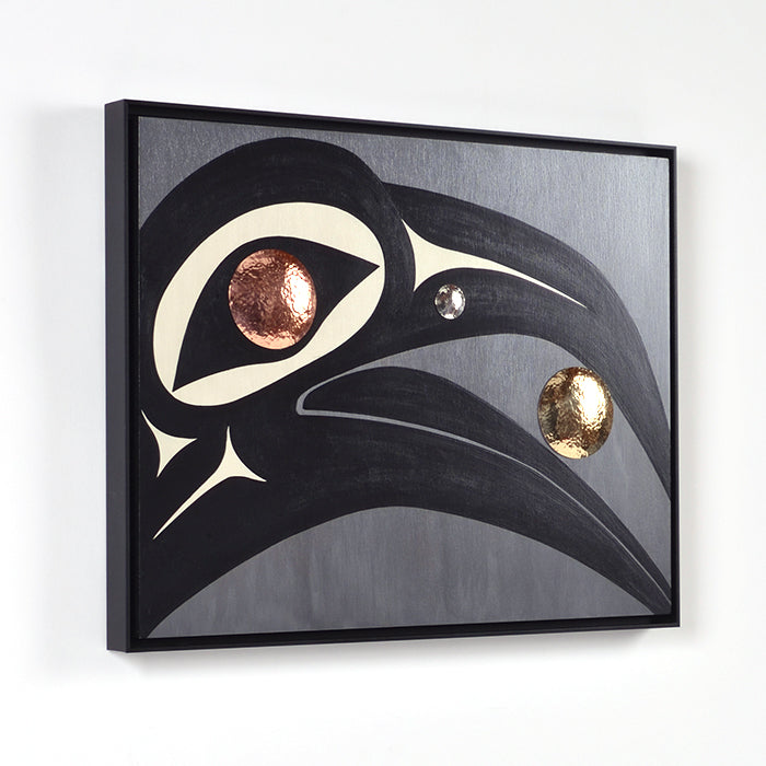 Raven and the Light - Acrylic on Wood Panel with Mixed Metals