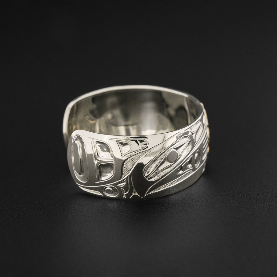 Sun and Raven - Silver Bracelet with 14k Gold