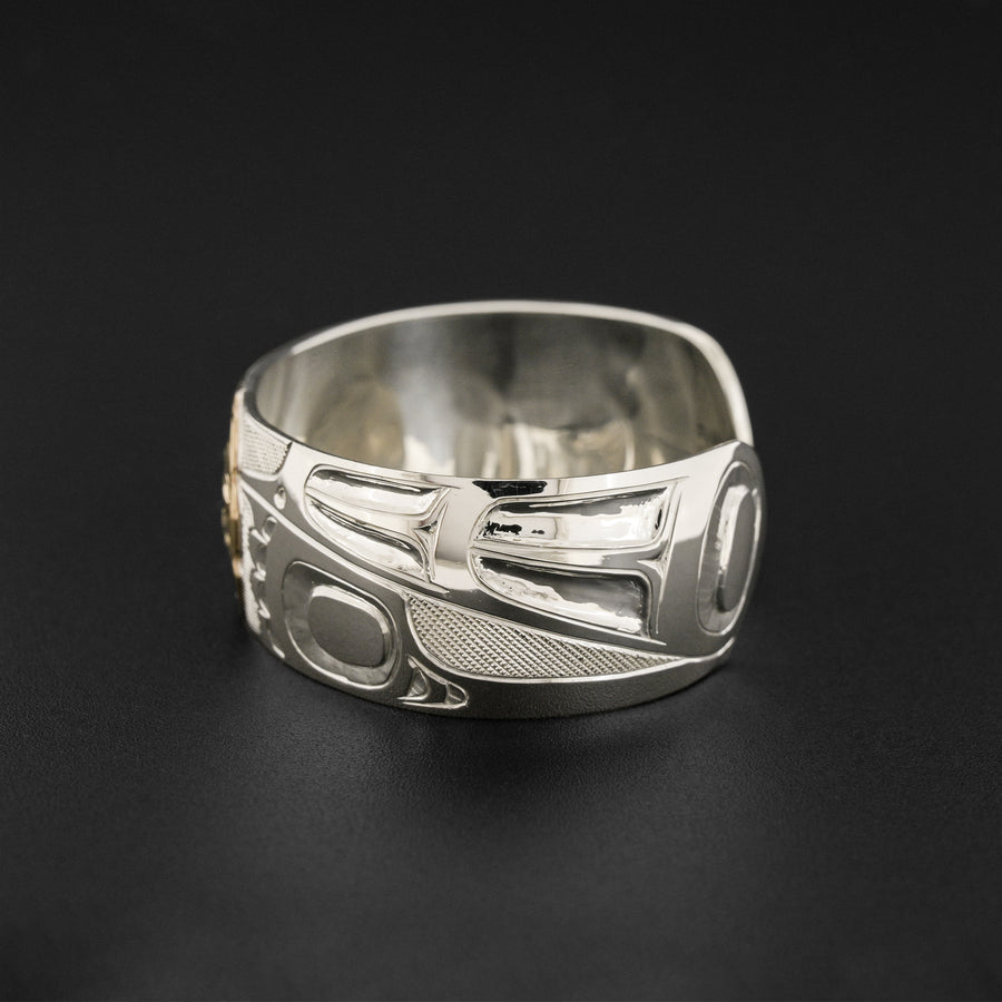 Sun and Raven - Silver Bracelet with 14k Gold