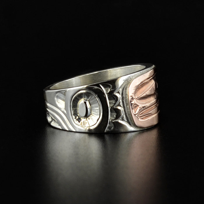 Eagle - Silver Ring with 14k Rose Gold