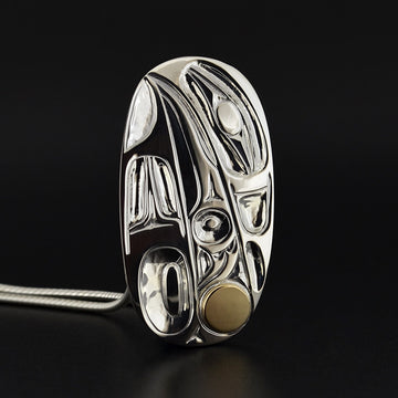 Raven and the Light - Silver Pendant with 14k Gold