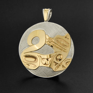 Wolf - Silver Pendant with 14k Gold