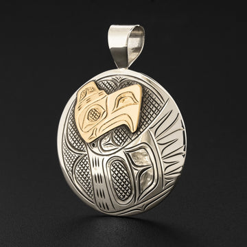 Eagle - Silver Pendant with 14k Gold