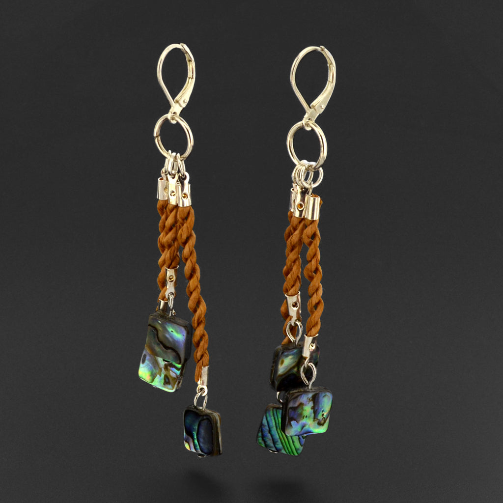 Triple Bilaa Dangles - Silver Earrings with Cedar and Abalone