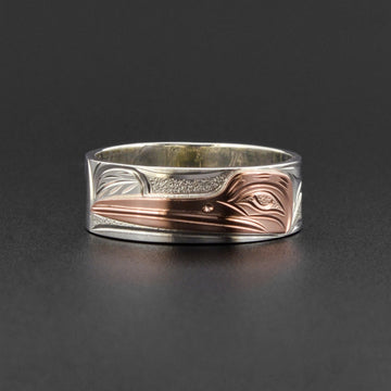 Hummingbird - Silver Ring with 14k Rose Gold