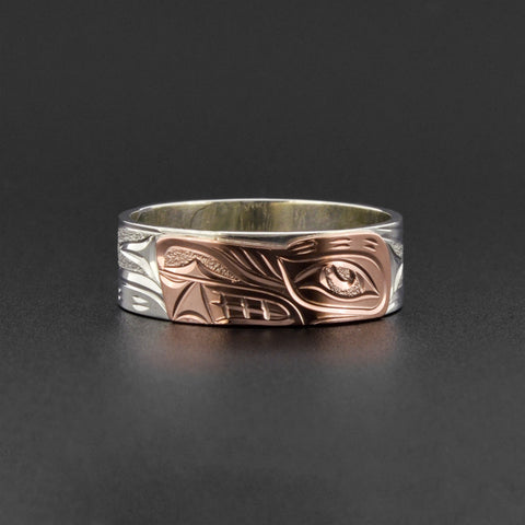 Wolf - Silver Ring with 14k Rose Gold
